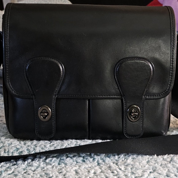 Coach Black Leather Messenger Bag - Picture 1 of 5